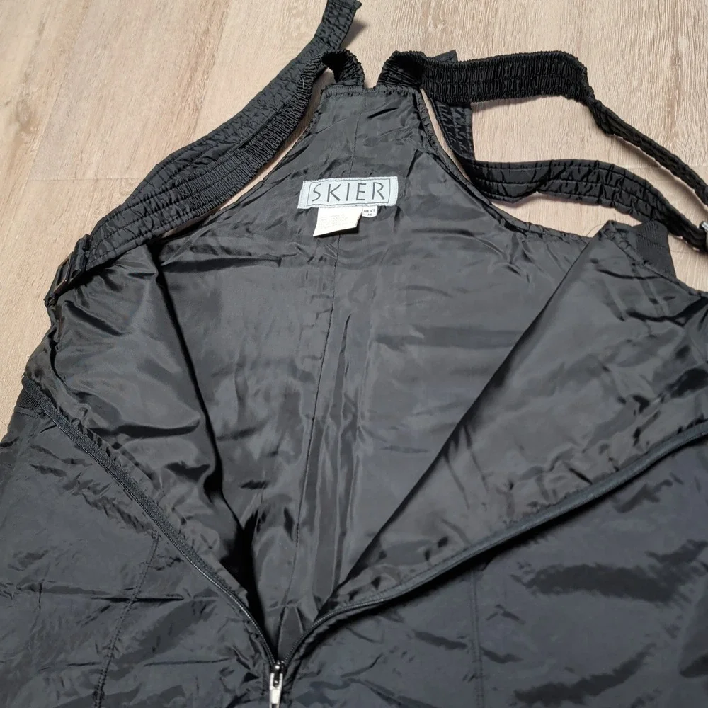 Vintage 90s Skier Snow Bibs Mens M Black Insulated Ski Pants Overalls Adjustable